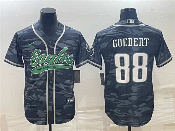 Men's Philadelphia Eagles #88 Dallas Goedert Gray Camo With Patch Cool Base Stitched Baseball Jersey